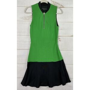 Vintage Barbara Bui Dress Womens 36 Green Black Knit Sleeveless 1/4 Zip Stretch